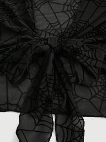 ROMWE Fairycore 万圣节大码蜘蛛网压花网眼喇叭袖短上衣