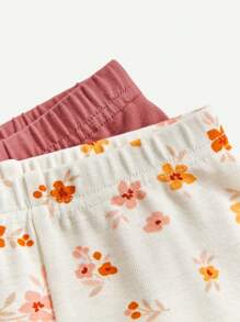 Cozy Pixies Baby Girl Snug Fit 4pcs Pajama Set, Including Floral Patterned Round Collar Top And Pants - Apricot - View 8