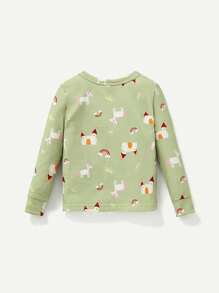 Cozy Pixies Baby Girl Snug Fit Pajama Set With Cartoon Pattern, Long Sleeve Round Neck Top And Long Pants Matching Sets - Green - View 4
