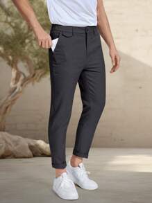 Calvornis Men Solid Zipper Fly Trousers - Dark Grey - View 3