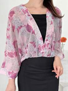 FRIFUL Designer Fashionable Floral-V Neck-Crossover Long Sleeve Shirt - Beige - View 7