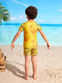 Young Boys' Cute Large Yellow Duck Printed Swimsuit Set - Multicolor - View 3