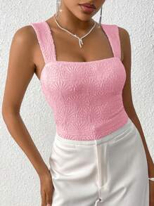 SHEIN BAE Women Summer Casual Solid Texture Knitted Sleeveless Tank Top With Wide Straps