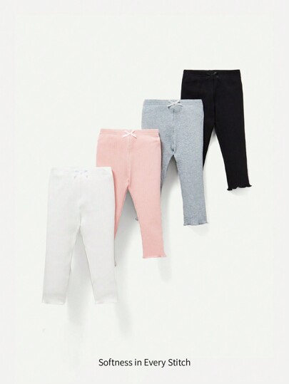 Cozy Pixies Conjunto De 4 Piezas De Pantalones Sólidos De Cintura Elástica Con Aplique De Mariposa Para Niñas Bebé