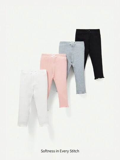 Cozy Pixies Conjunto De 4 Piezas De Pantalones Sólidos De Cintura Elástica Con Aplique De Mariposa Para Niñas Bebé