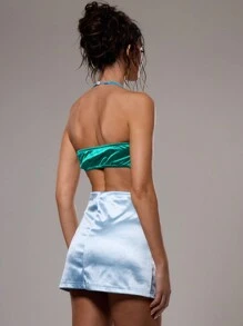 MUSERA Stretch Satin Bandeau Crop Top Summer Ibiza - Mint Green - View 2