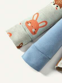 4pcs Baby Girl Snug Fit Adorable Animal Pattern Round Neck Top And Long Pants Pajama Set Matching Set - Blue - View 12