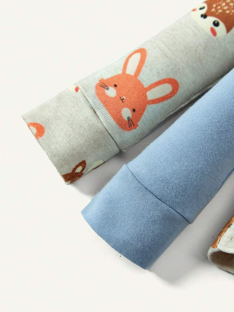 4pcs Baby Girl Snug Fit Adorable Animal Pattern Round Neck Top And Long Pants Pajama Set Matching Set