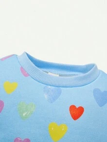 2入組寶寶女孩心形圖案運動衫和褲子套裝,圓領設計 - 藍色 - 查看 4