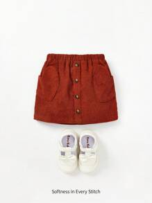 Đứa bé gái Túi nghiêng Vải to sợi Váy - Rỉ Nâu - Xem 1