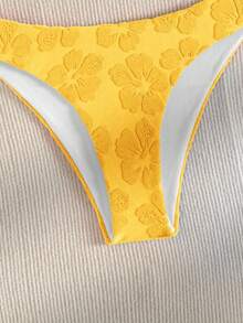 SHEIN Swim 女士假期用花朵深色條紋簡約時尚比基尼套裝 - 藍色 - 查看 5