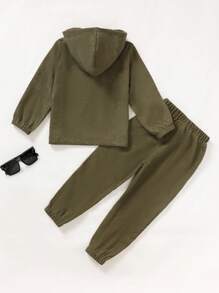 SHEIN Sweat-shirt À Capuche À Poche À Rabat Pour Jeune Garçon Et Pantalon De Jogging