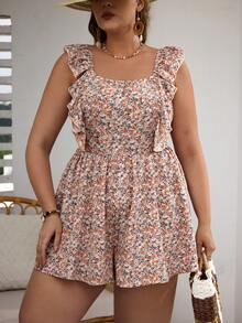 SHEIN VCAY 大尺碼夏季假期粉色小花背心連體褲，女性海灘浪漫約會必備 - 彩色 - 查看 6