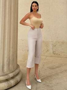 SHEIN Essnce Women Spring/Summer Casual Rolled Hem Cropped Suit Pants