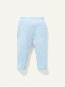 女嬰圓領荷葉邊純色上衣和褲子套裝 - 藍色 - 查看 6