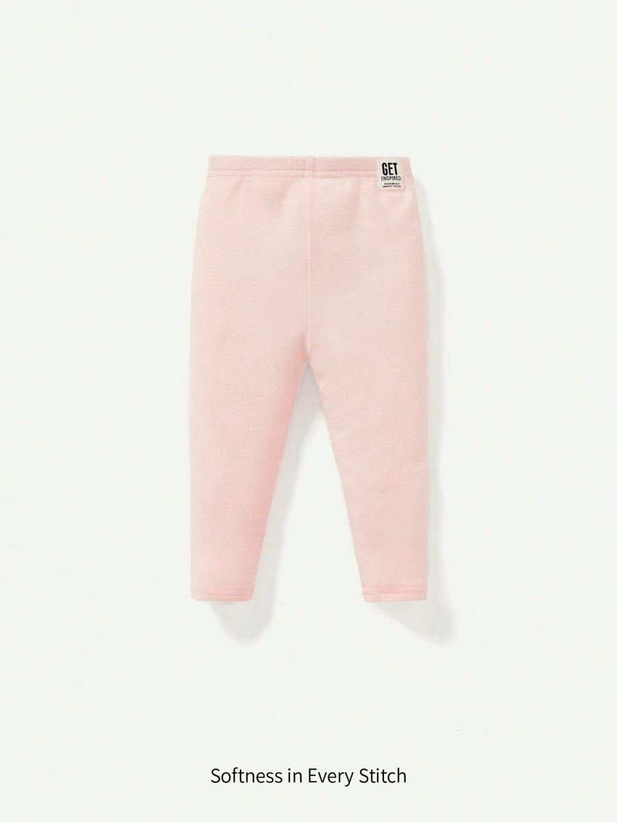 Cozy Pixies Solid Color Casual Pants For Baby Girls With Letter Print - Pink - View 1