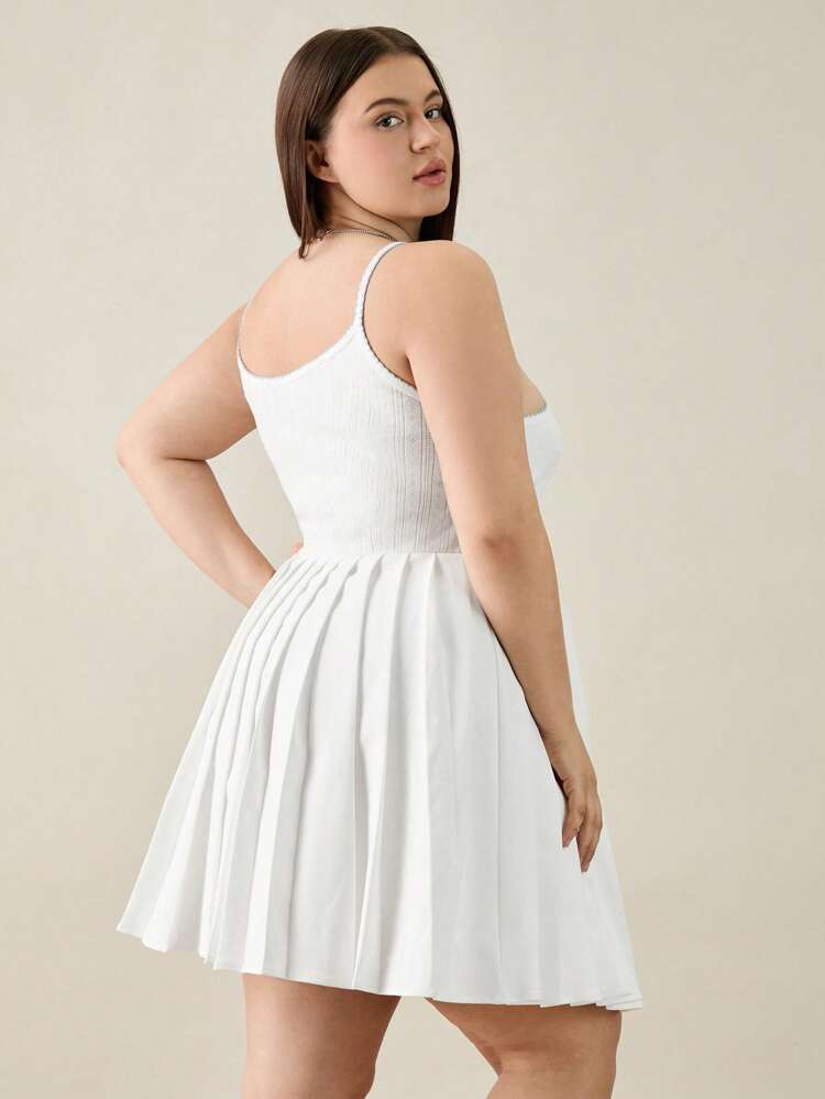 Bowknot Jacquard Plus Size Women Pleated Camisole Dress