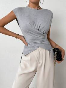 Chiquease Women Fashion Summer Cross Design T-Shirt - Grey - View 5