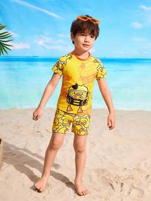 Young Boys' Cute Large Yellow Duck Printed Swimsuit Set - Multicolor - View 2