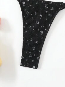 Swim SXY 夏季沙灘女性小花印花海灘度假比基尼套裝 - 黑色 - 查看 3