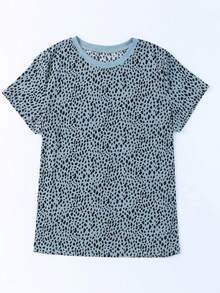 Women's Casual Versatile All-Over Print Round Neck Short Sleeve T-Shirt - Dusty Blue - View 9