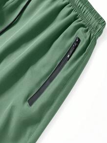 Manfinity Homme Shorts sueltos para hombre con cintura ajustable con cordón y bolsillo con cierre - Verde - Ver 3