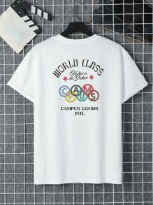 Men Plus Size Letter Printed Short Sleeve T-Shirt For Spring/Summer - White - View 3