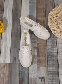 Women's Beige Classic Versatile Round Toe Slip-On Casual Lace-Up Soft & Comfortable Flat Outdoor Sports Casual Sneakers, Simple Uppers, Smooth Lines, Overall Clean And Neat. Suitable For Spring, Summer, Autumn, Daily Outings, Campus, Festivals, Street Fashion Matching - Beige - View 4