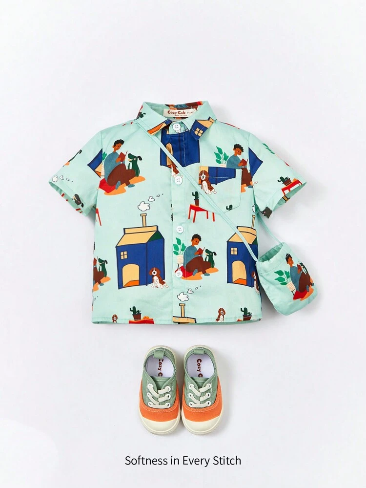 Baby Cartoon Graphic Shirt With Bag