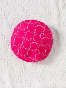 SHEIN 嬰兒女孩全心印花單排扣褶皺連帽連衣裙 - 玫紅色 - 查看 8