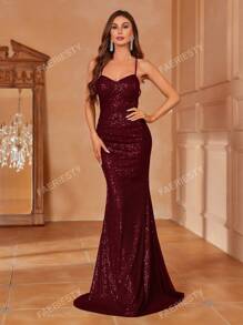 Faeriesty Faeriesty Elegant Spaghetti Strap Mermaid Evening Dress With Back Tie Detail - Perfect For Galas, Weddings, Red Carpet Events, Upscale Parties & Nightclubs