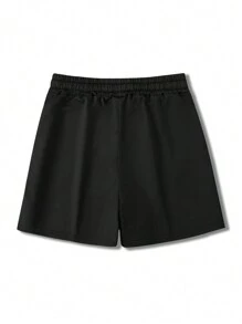 Manfinity Homme Plus Size Finger Print Drawstring Shorts With Pockets - Black - View 2