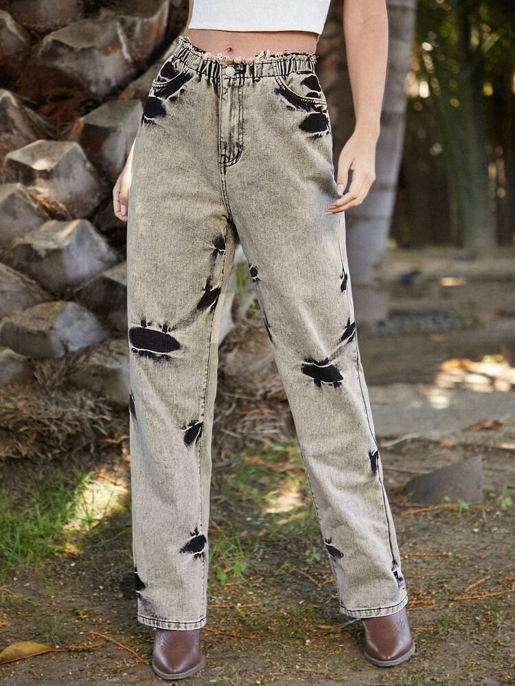 Shape Bright Orange Low Rise Zip Detail Tie Dye Jeans