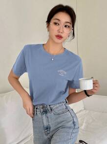 Camiseta con gráfico de letra - Azul - Ver 3