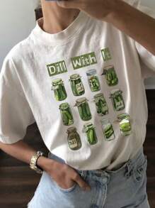 INAWLY Pickle Shirt Vintage Shirt Pattern T-Shirt Comfortable Color Round Neck T-Shirt Retro Dill Pickle T-Shirt Fun Pattern T-Shirt Pickle T-Shirt As A Gift For Friends Graphic Tees Women Tops - White - View 1