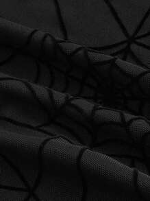 ROMWE Fairycore 万圣节大码蜘蛛网压花网眼喇叭袖短上衣