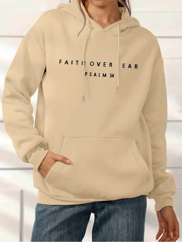 SHEIN Essnce Women's Hooded Long Sleeve Sweatshirt With Letter Print And Pocket Graduation,Back To School Outfits,Graduation,Teacher Outfits For Women,Back To School