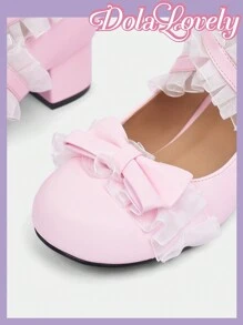 Dola Lovely Ladies Cute Girl Style Sweet Simple Bow Lace Lace Round Toe High Heel Comfortable Fashion Shoes, Graduation Heel, Prom Heels For Summer Spring Shoes Spring Break Easter
