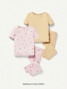 Cozy Pixies 2 Juegos De Set De Pijama Para Bebé Niña, Incluye Una Camiseta De Manga Corta Con Cuello Redondo Y Pantalones Ajustados Con Pies