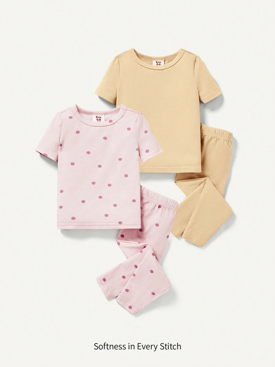 Cozy Pixies 2 Juegos De Set De Pijama Para Bebé Niña, Incluye Una Camiseta De Manga Corta Con Cuello Redondo Y Pantalones Ajustados Con Pies