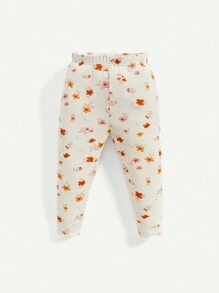 Cozy Pixies Baby Girl Snug Fit 4pcs Pajama Set, Including Floral Patterned Round Collar Top And Pants - Apricot - View 2