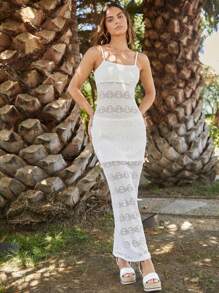 Forever 21 Robe de soirée à bretelles spaghetti moulante évidée unicolore pour femmes pour l'été - Blanc - Voir 4