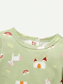 Cozy Pixies Baby Girl Snug Fit Pajama Set With Cartoon Pattern, Long Sleeve Round Neck Top And Long Pants Matching Sets - Green - View 8
