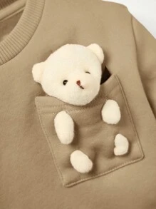 Cozy Pixies Đứa bé gái Gấu 3D Trang trí Áo nỉ ấm áp - Màu Khaki - Xem 5
