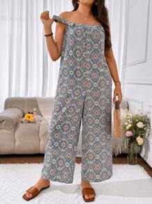 Breezaya Plus Size Women Summer Holiday Style Floral Print Loose Fit Overalls