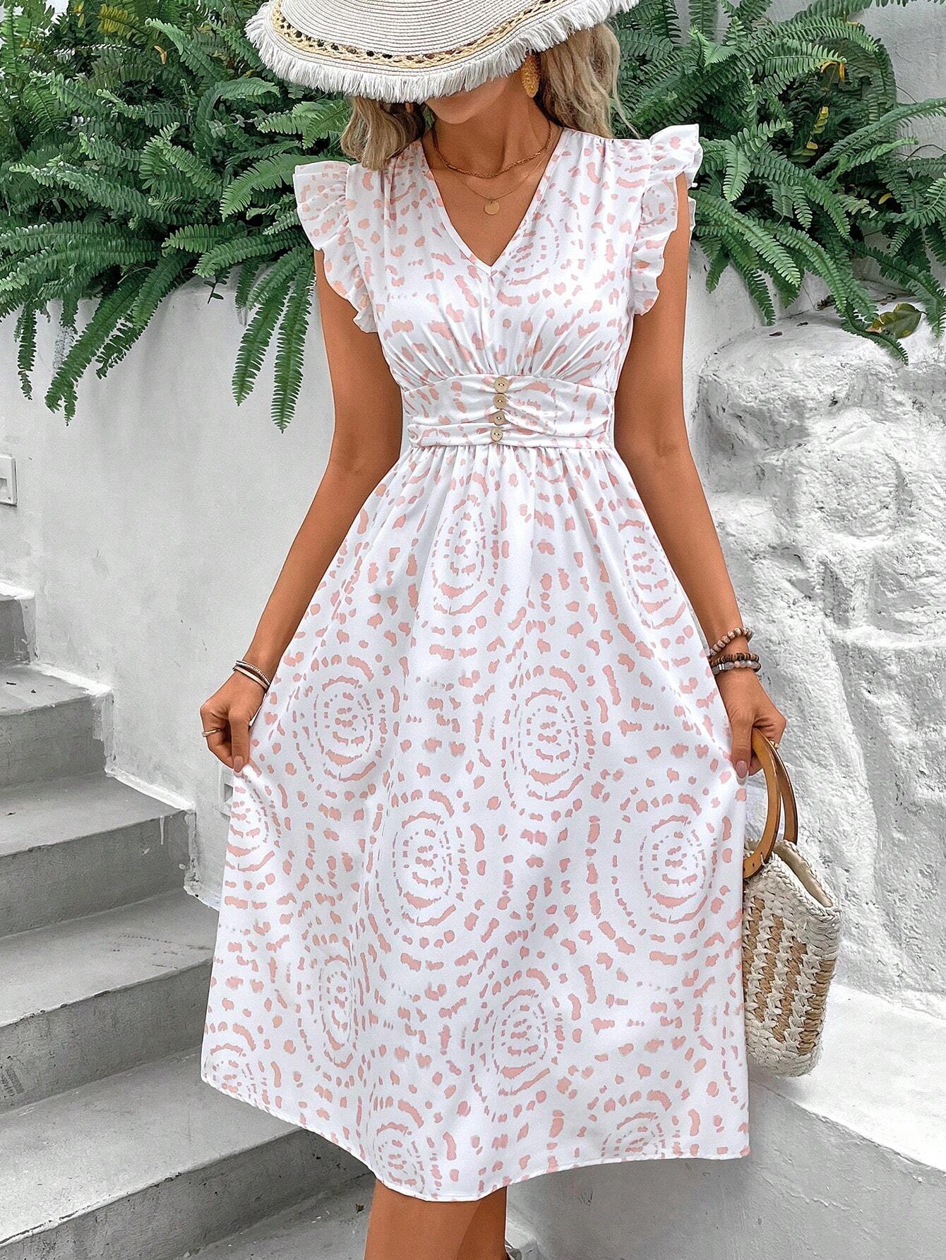 SHEIN VCAY Women Sleeveless VNeck Empire Waist Casual Dress With