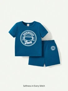 Cozy Pixies Conjunto a juego de bebé con camiseta de manga corta de cuello redondo y pantalones cortos casuales - Verde - Ver 1