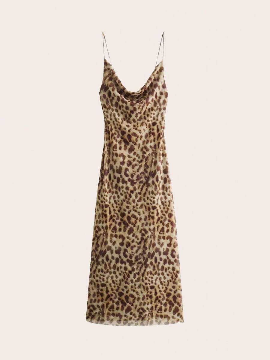 Summer Chiffon Leopard Print Slip Dress - Coffee Brown - View 1