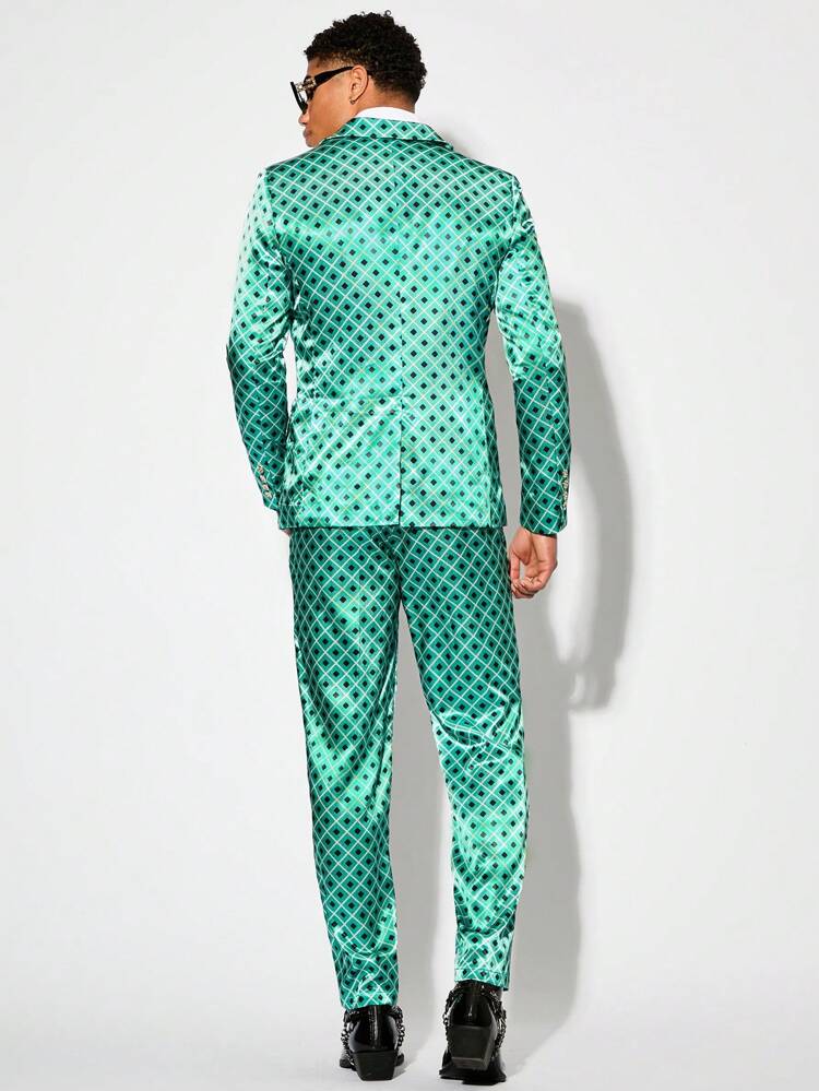 Men Woven Leisure Full Print Suit Blazer And Pants Set, Party