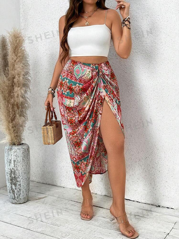 SHEIN VCAY Jupe plissee imprimee a grande taille pour les vacances Mode en ligne SHEIN FRANCE